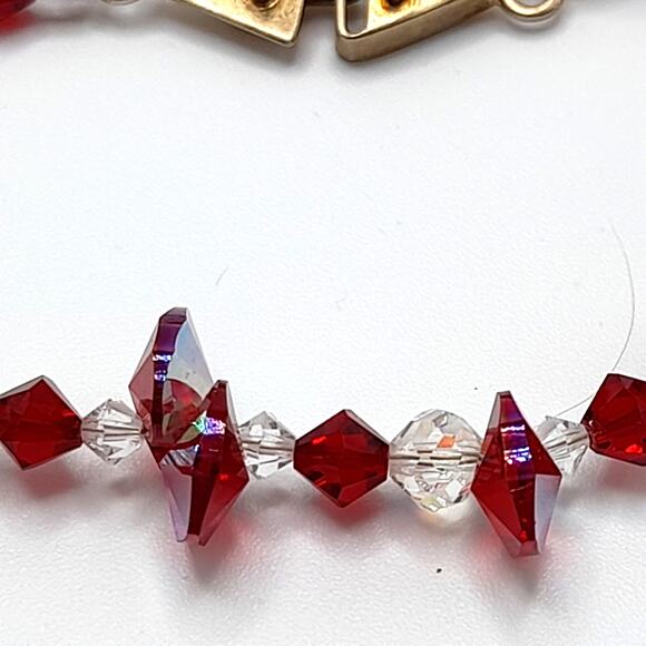 Vintage Red Clear Crystal Necklace Bracelet Set, Artisan Gemstone Clasps - Picture 5 of 9